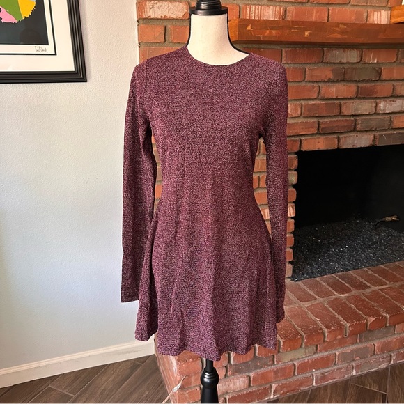 Reformation Riley Long Sleeve Mini Dress in Purple Metallic Sz L - Picture 2 of 9